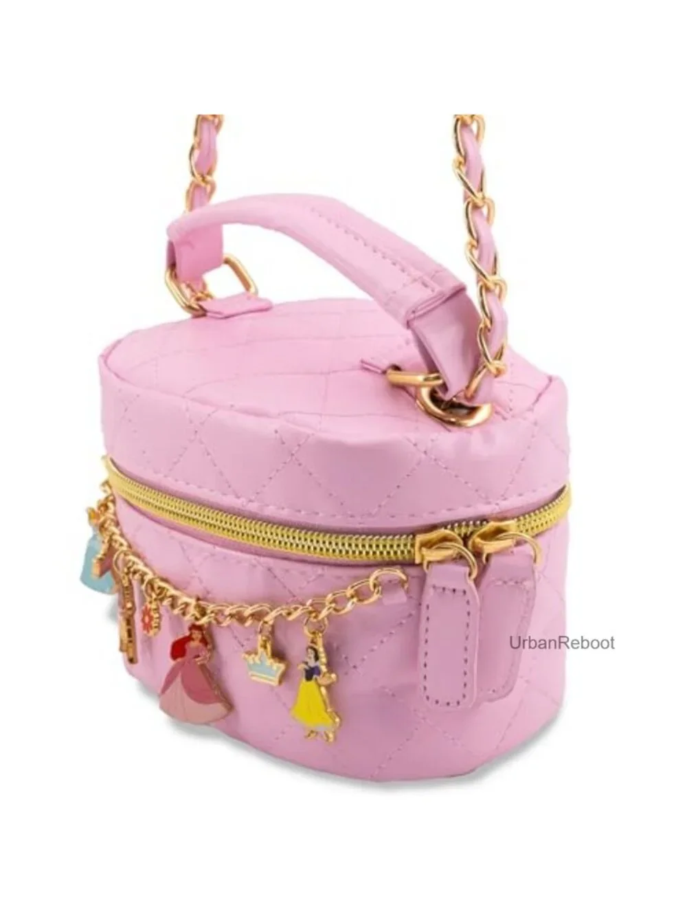 Quilted PU Leather Mini Bowler Crossbody Bag with Gold Chain Strap